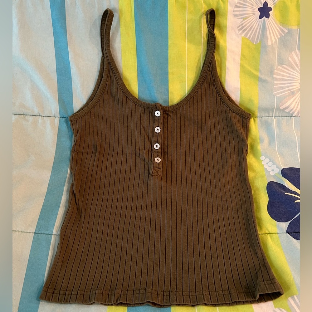 Olive Green Ribbed Tank Top